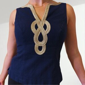 Lilly Pulitzer sleeveless top with gold embroidery
